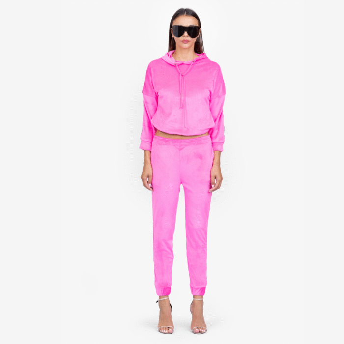 Hot Pink Velvet Hoodie and Track Pants Set - Image 3