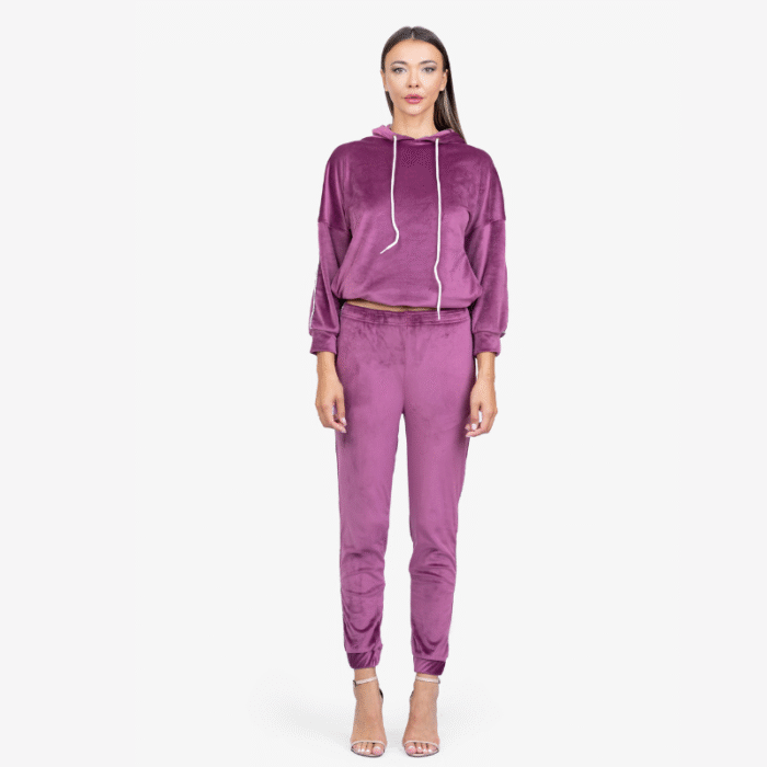 Purple Velvet Hoodie and Track Pants Set - Image 4