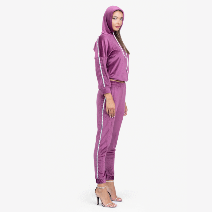Purple Velvet Hoodie and Track Pants Set - Image 2