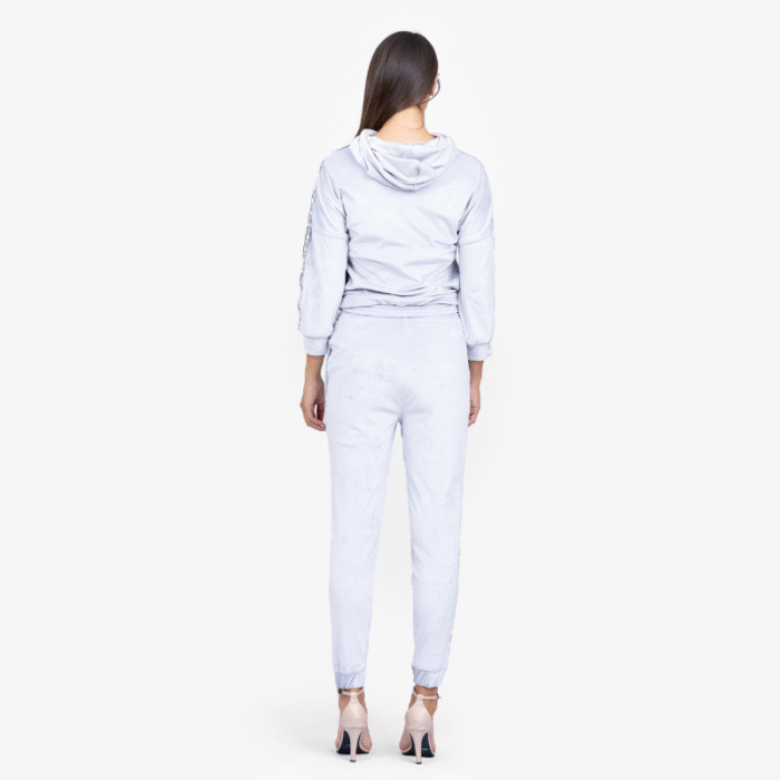 Light Gray Velvet Hoodie and Track Pants Set - Image 3
