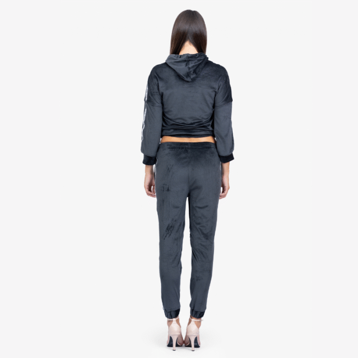 Black Velvet Hoodie and Track Pants Set - Image 3