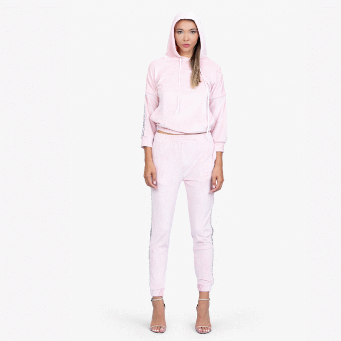 Light Pink Velvet Hoodie and Track Pants Set - Image 2