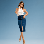 Long Denim Skirt with Back Elastic - Image 2
