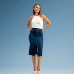 Long Denim Skirt with Back Elastic