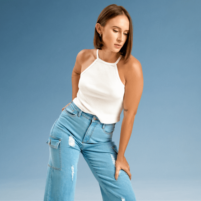 Light Blue Denim Cargo Pant - Image 4