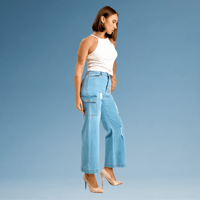Light Blue Denim Cargo Pant - Image 5