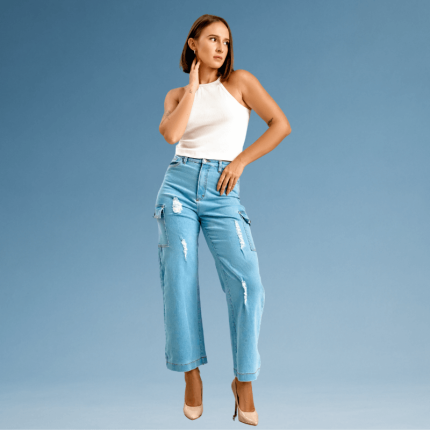 Light Blue Denim Cargo Pant