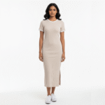 Beige Rib Midi Dress