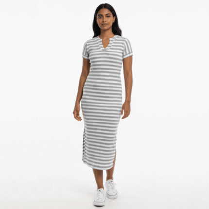 Stripe Rib Knit Midi Dress