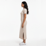 Beige Rib Midi Dress - Image 3