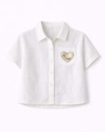 Off-White Crop Shirt with Sequin Heart - Image 5