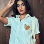 Off-White Crop Shirt with Sequin Heart