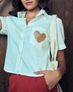 Off-White Crop Shirt with Sequin Heart - Image 4