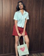 Off-White Crop Shirt with Sequin Heart - Image 2