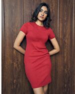 Red Ribbed Bodycon Dress - Image 2