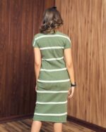 Olive Ribbed Stripe Midi Dress - Image 5