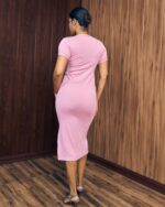 Blush Ribbed Side Slit Midi Dress - Image 4