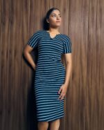 Stripe Side Slit Midi Dress