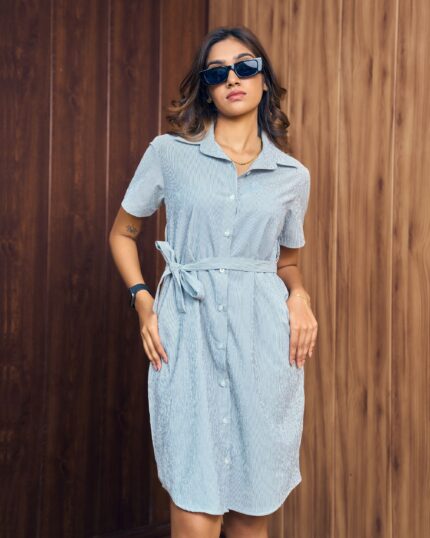 Midnight Stripe Shirt Dress