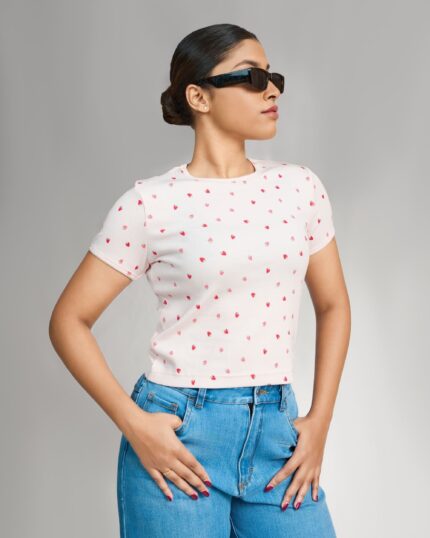 Strawberry Print Rib Baby Tee