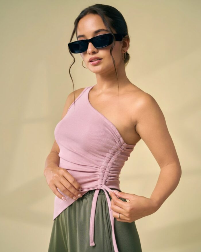 Blush Ruched Asymmetrical Top - Image 3