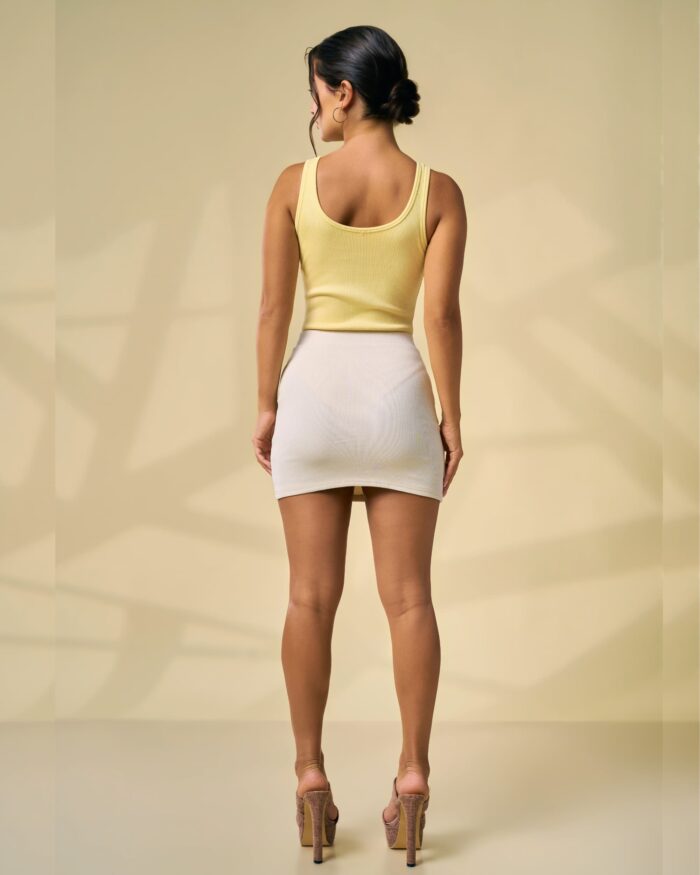 Off White Rib Mini Skirt - Image 5