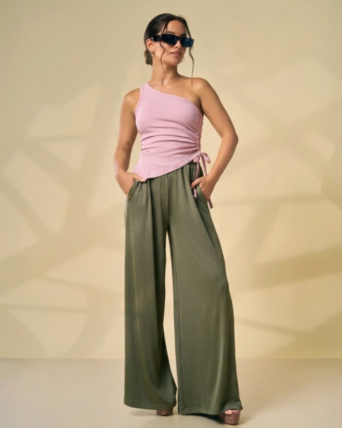 Blush Ruched Asymmetrical Top - Image 2