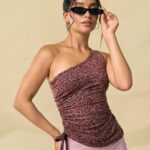Leopard One-Shoulder Ruched Top