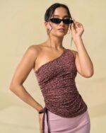 Leopard One-Shoulder Ruched Top