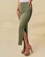 Olive Rib Midi Skirt - Image 2