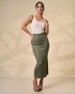 Olive Rib Midi Skirt - Image 4