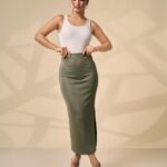 Olive Rib Midi Skirt