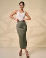 Olive Rib Midi Skirt